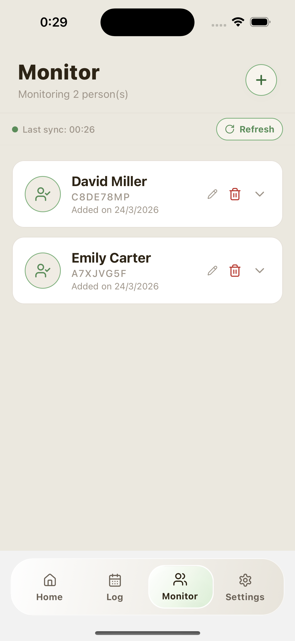 Monitor tab in collapsed list state