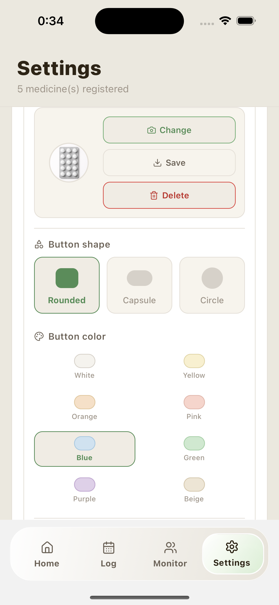 Premium button shape and colour configuration screen