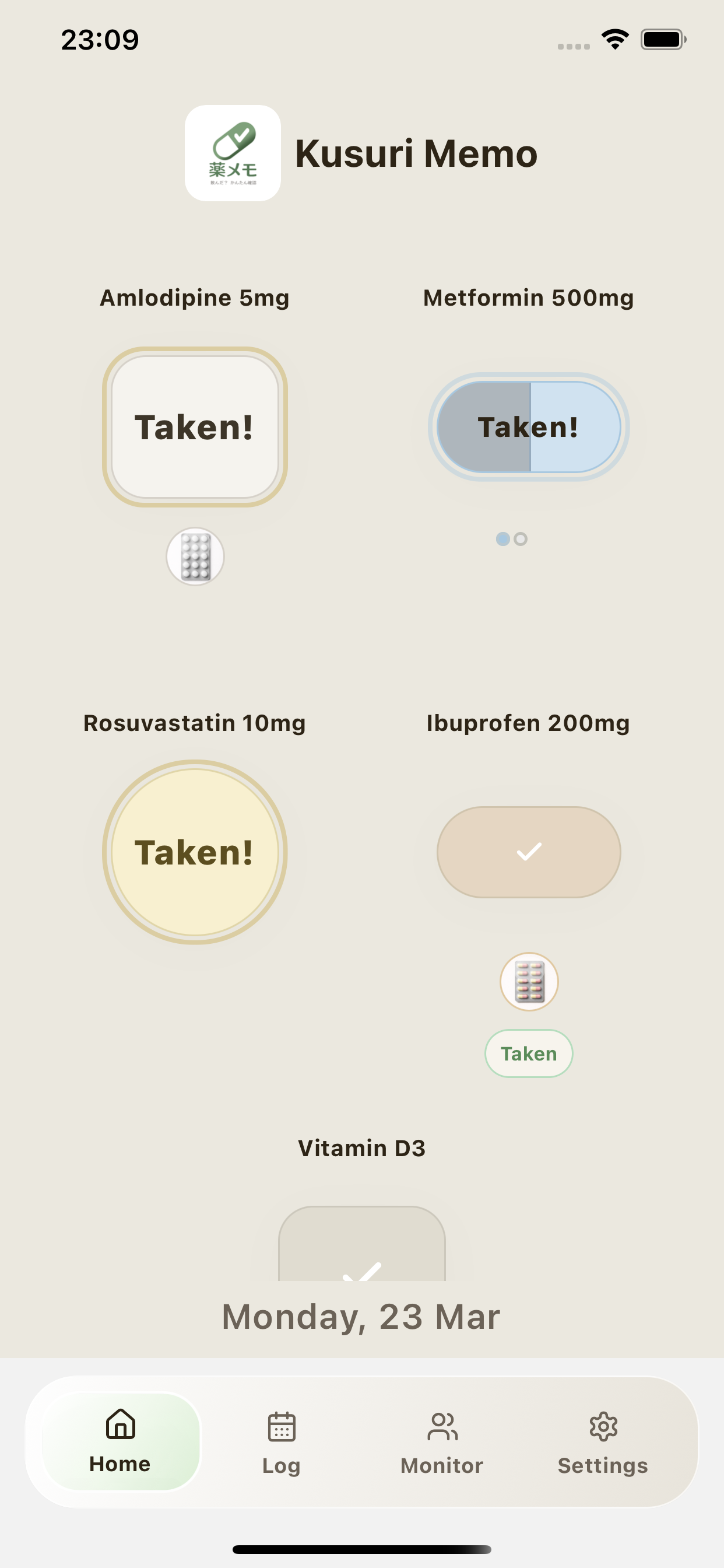 Kusuri Memo home screen