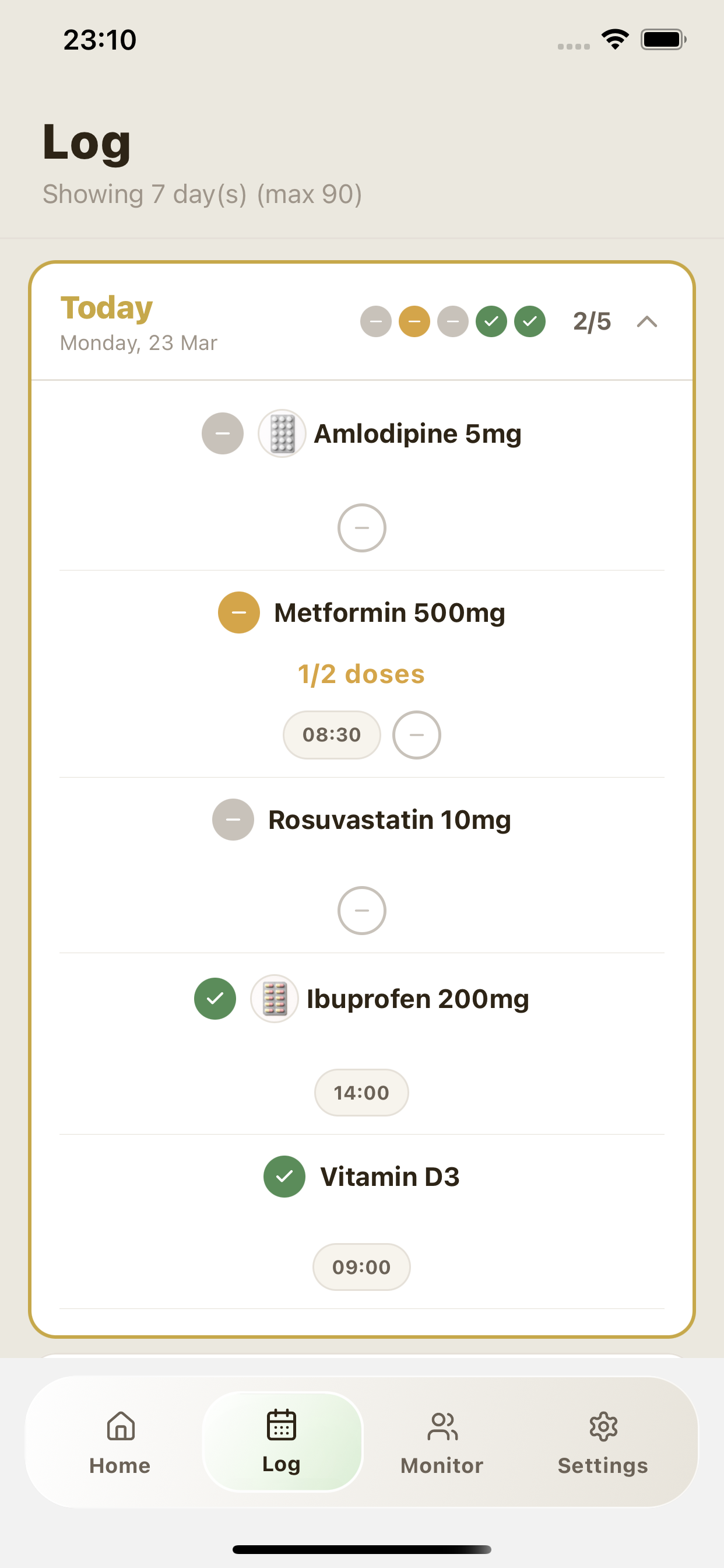 Kusuri Memo log screen