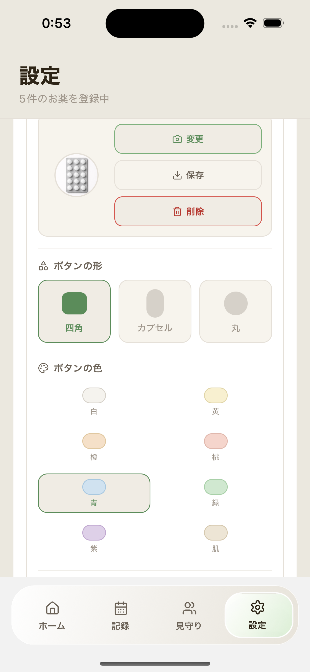 薬メモ 外観テーマ設定画面