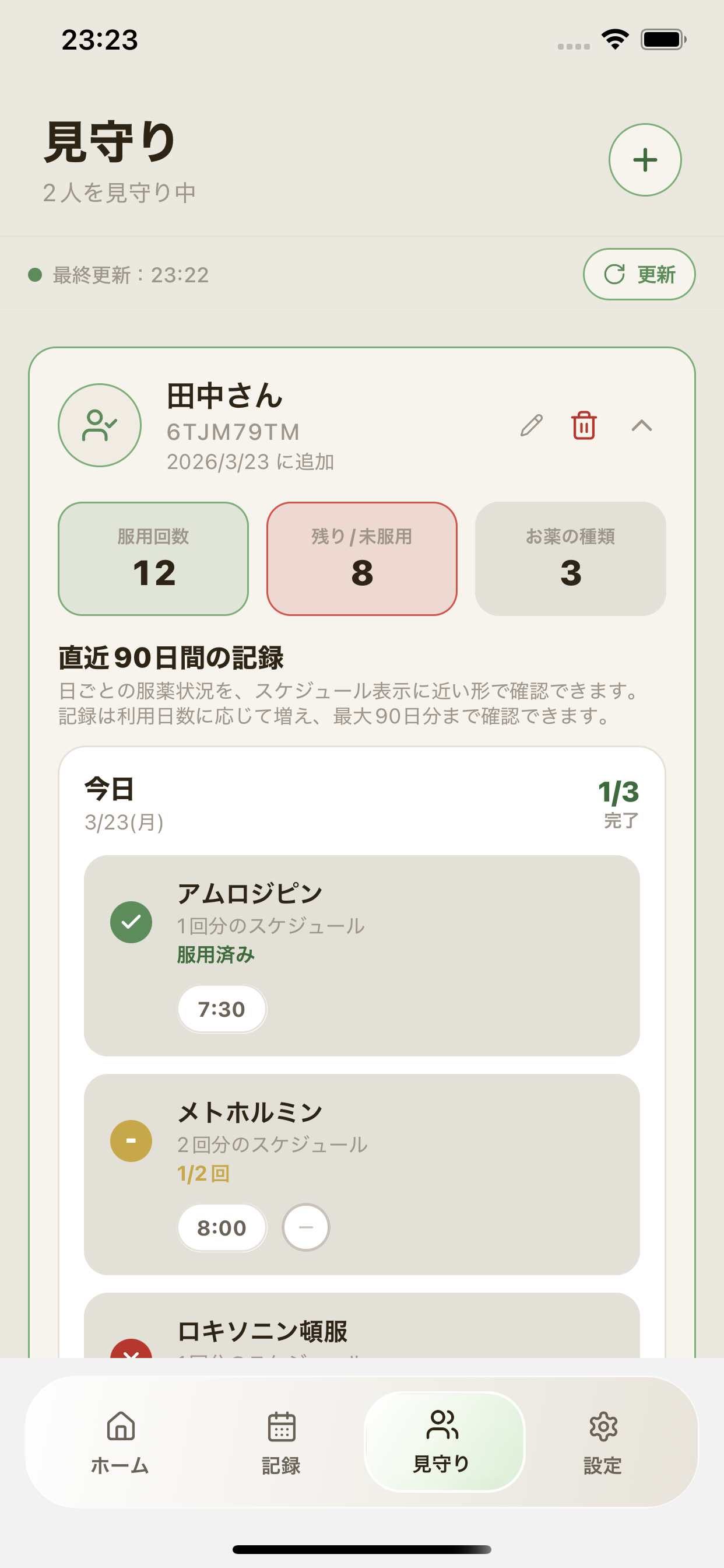 薬メモ 見守り画面